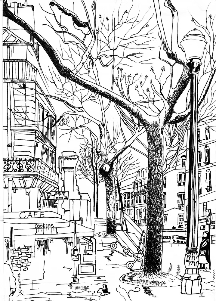 八年级学生线描风景画作品